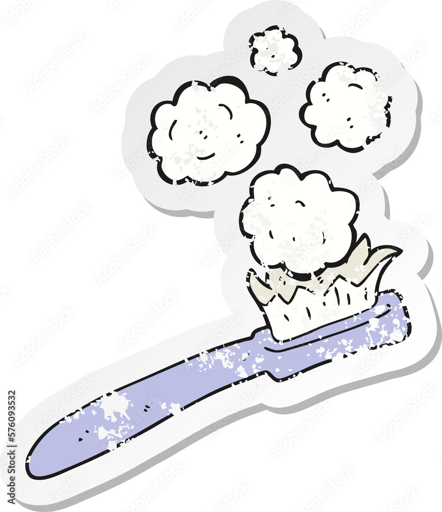 retro distressed sticker of a cartoon toothbrush retro distressed sticker of a cartoon toothbrush