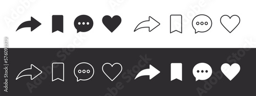 Social network signs set. Like, comment, share and save icons. Social media functional icons. Vector images