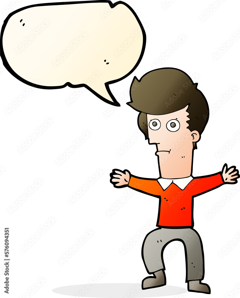 cartoon startled man with speech bubble