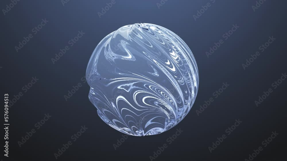 Round sphere made of water waves isolated on dark blue degraded background. Abstract liquid ball. Purity symbol. Save planet aqua resources, earth safe and ecology protection concept.