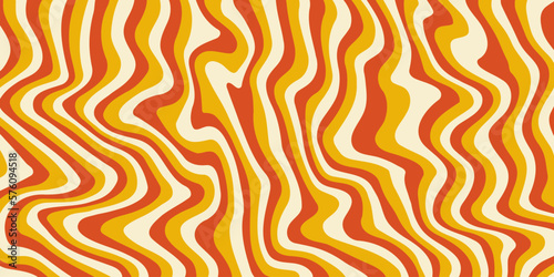Retro groovy background. Wavy vintage psychedelic wallpaper. Trippy orange and yellow pattern, cover, poster in 60s or 70s style. Liquid hippie texture. Vector