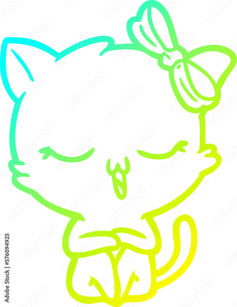 cold gradient line drawing cartoon cat with bow on head cold gradient line drawing cartoon cat with bow on head