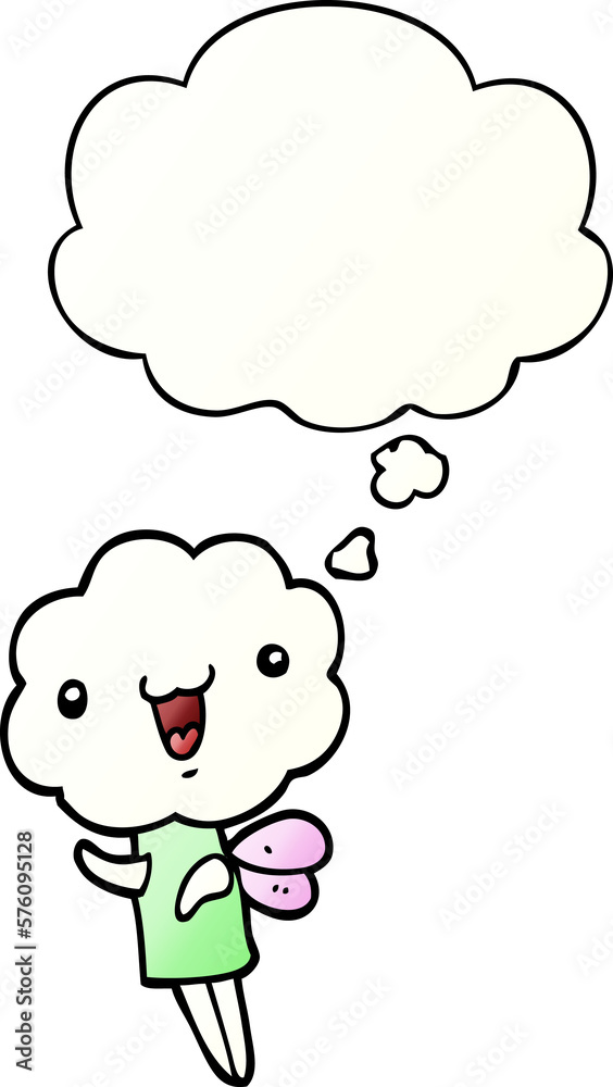 cute cartoon cloud head creature and thought bubble in smooth gradient style cute cartoon cloud head creature and thought bubble in smooth gradient style