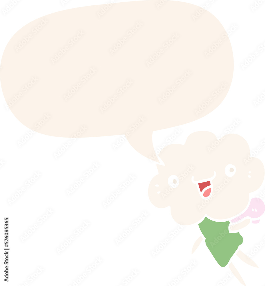 cartoon cloud head creature and speech bubble in retro style cartoon cloud head creature and speech bubble in retro style