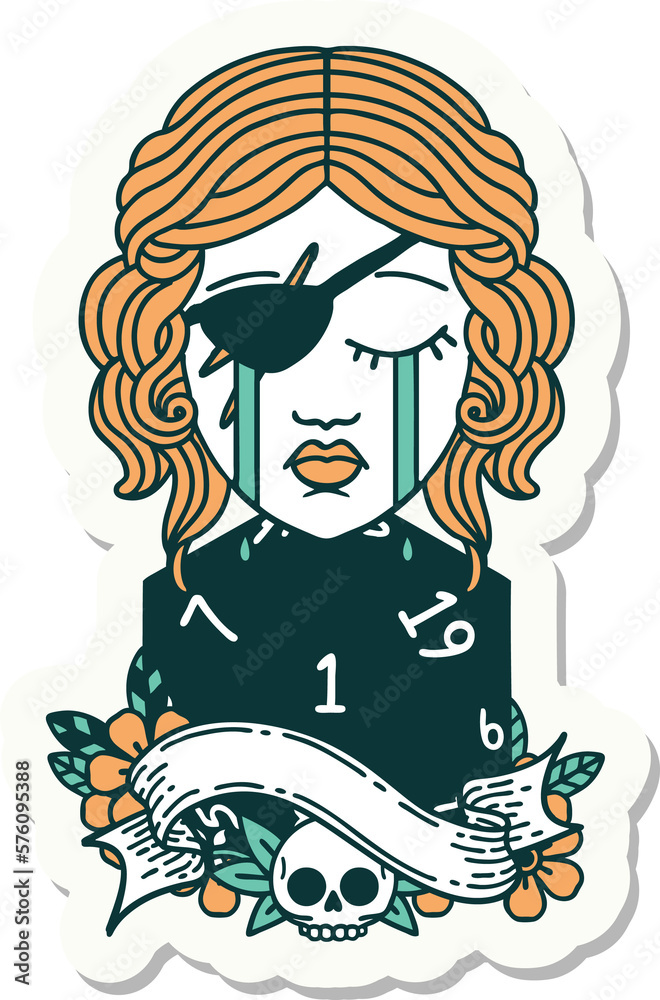 crying human rogue with natural one D20 roll sticker crying human rogue with natural one D20 roll sticker