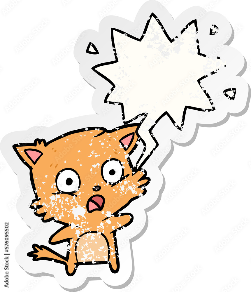 cartoon cat and speech bubble distressed sticker cartoon cat and speech bubble distressed sticker