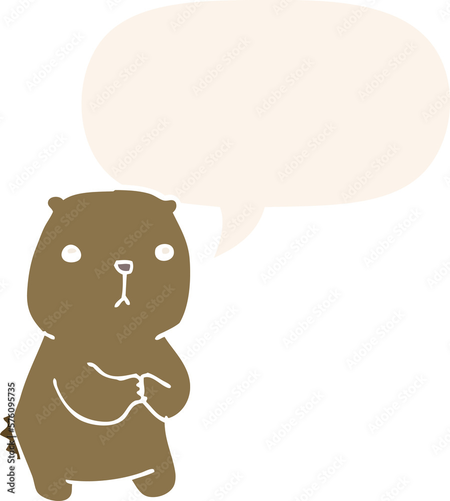 cartoon worried bear and speech bubble in retro style cartoon worried bear and speech bubble in retro style