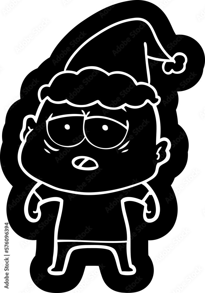 cartoon icon of a tired bald man wearing santa hat cartoon icon of a tired bald man wearing santa hat