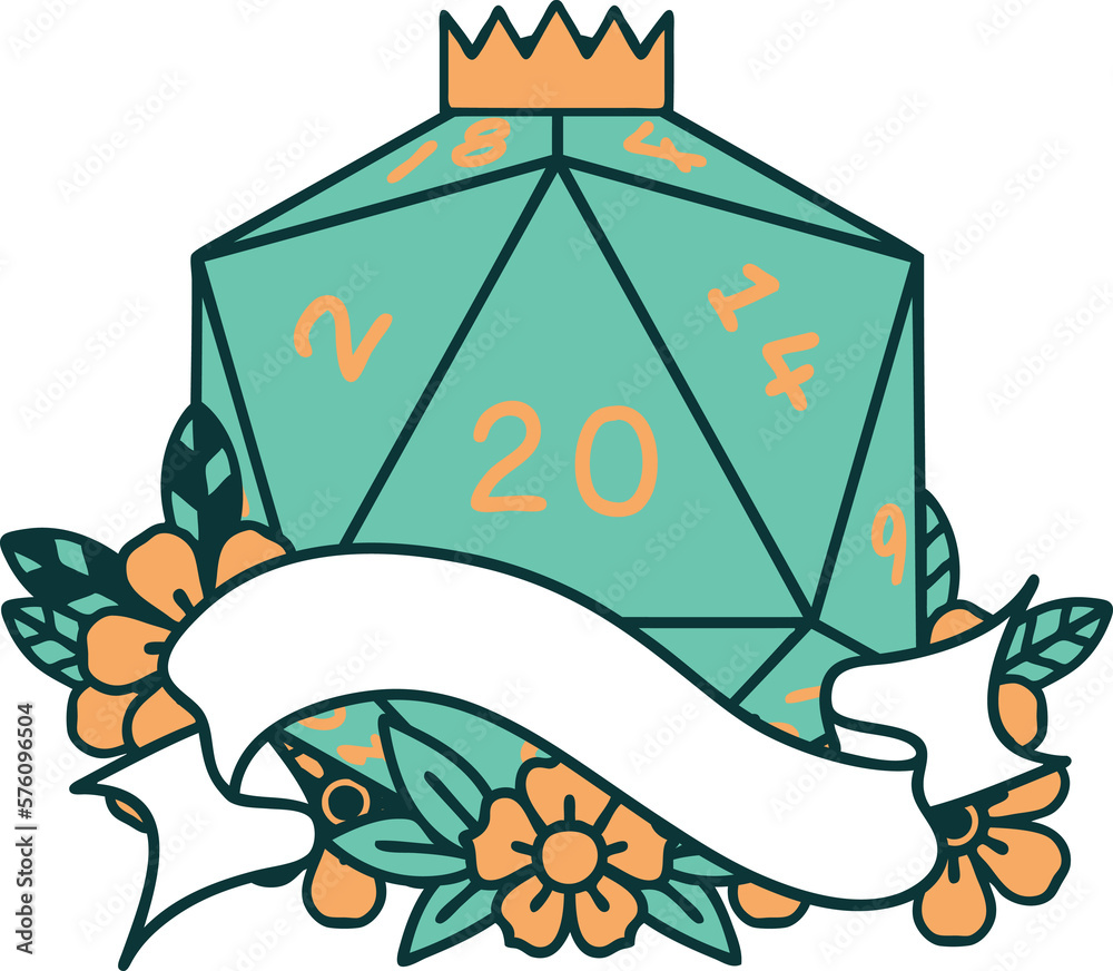 natural twenty D20 dice roll illustration natural twenty D20 dice roll illustration
