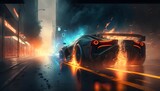 Sports Car on Long Road Abstract Wallpaper Design