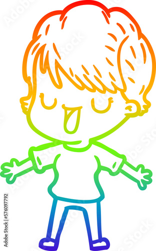 rainbow gradient line drawing cartoon woman talking