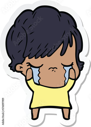 sticker of a cartoon woman crying