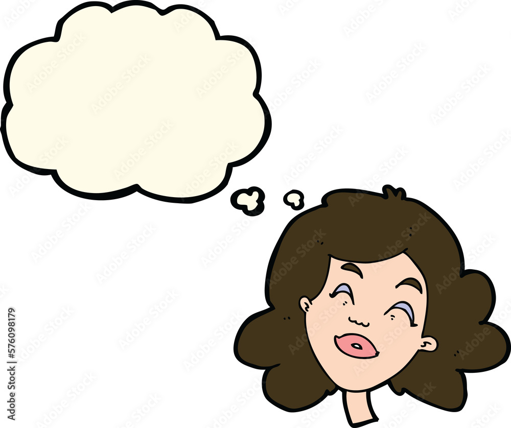 cartoon happy female face with thought bubble cartoon happy female face with thought bubble