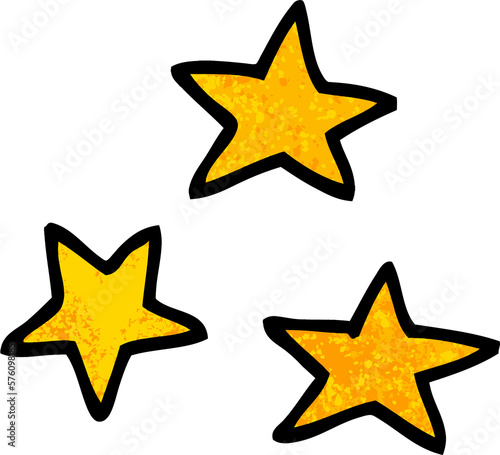 grunge textured illustration cartoon of three stars