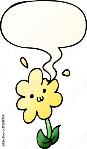 cartoon flower and speech bubble in smooth gradient style