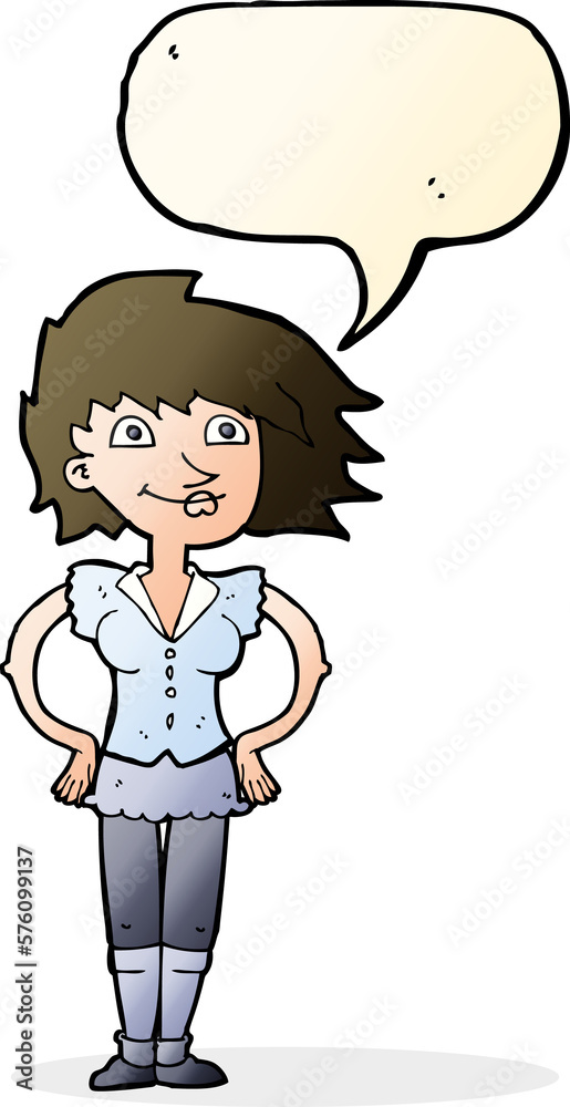 cartoon woman with hands on hips with speech bubble cartoon woman with hands on hips with speech bubble