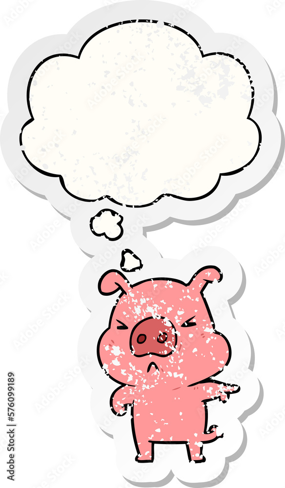 cartoon angry pig and thought bubble as a distressed worn sticker cartoon angry pig and thought bubble as a distressed worn sticker