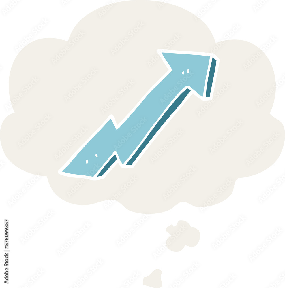 cartoon positive growth arrow and thought bubble in retro style cartoon positive growth arrow and thought bubble in retro style