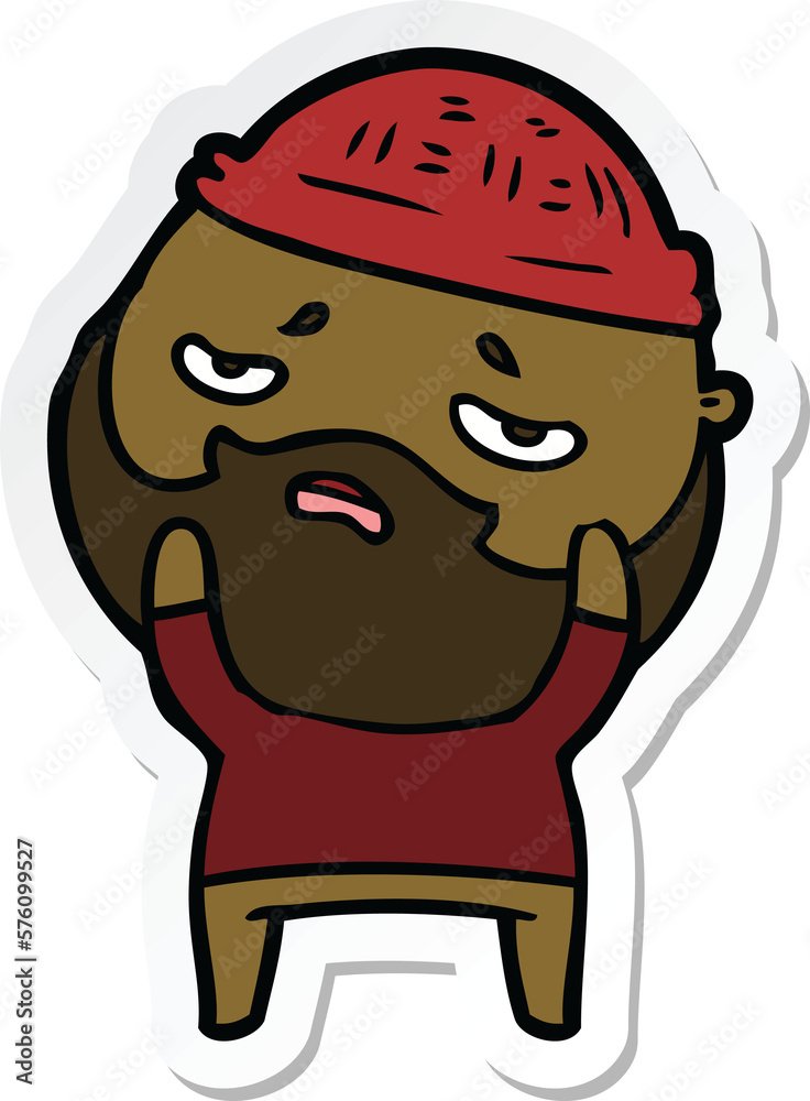 sticker of a cartoon worried man with beard