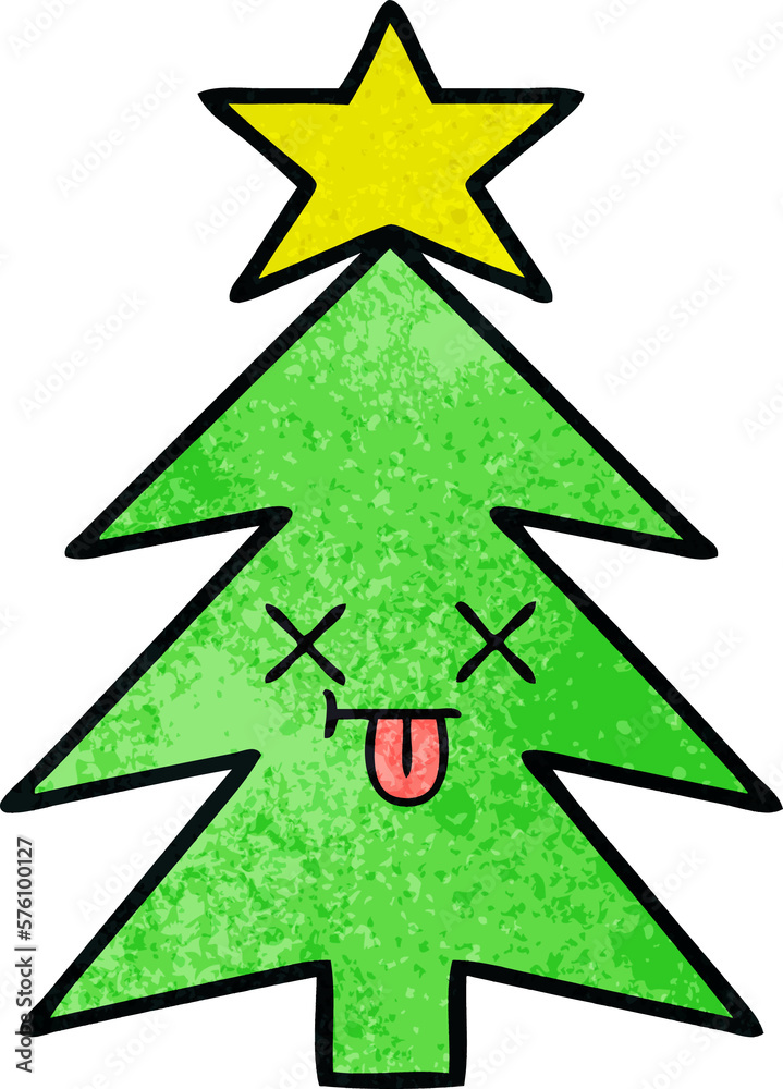 retro grunge texture cartoon christmas tree