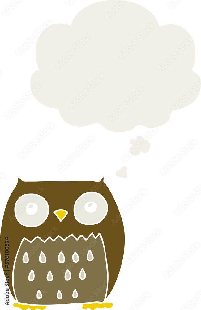 cartoon owl and thought bubble in retro style