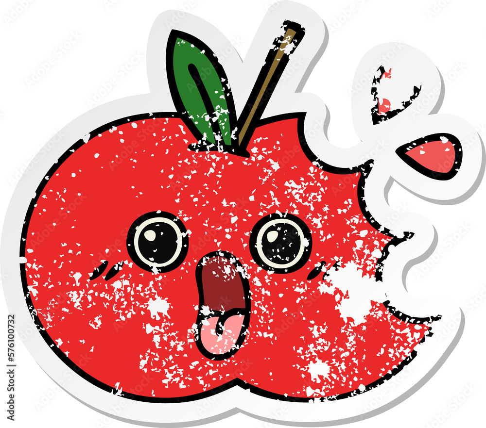 distressed sticker of a cute cartoon red apple distressed sticker of a cute cartoon red apple