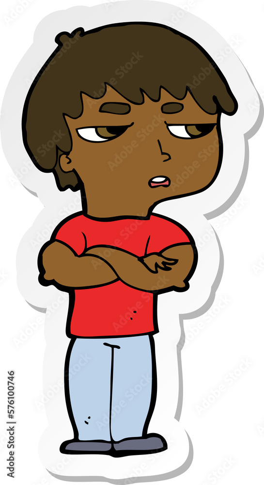 sticker of a cartoon annoyed boy sticker of a cartoon annoyed boy