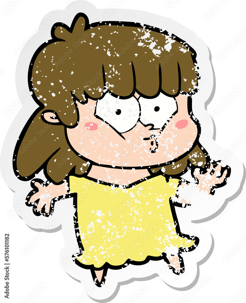 Fototapeta premium distressed sticker of a cartoon whistling girl
