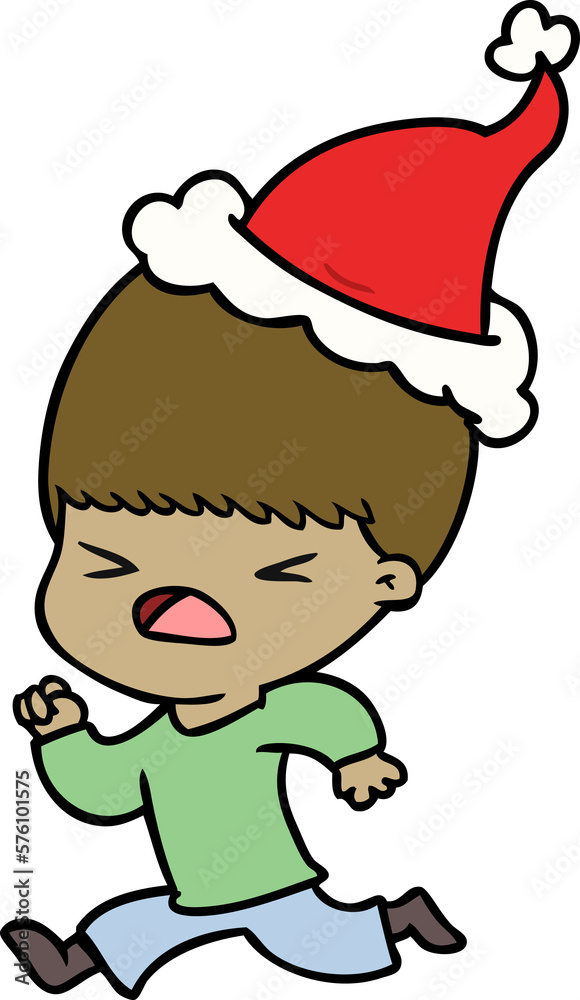 line drawing of a stressed man wearing santa hat line drawing of a stressed man wearing santa hat