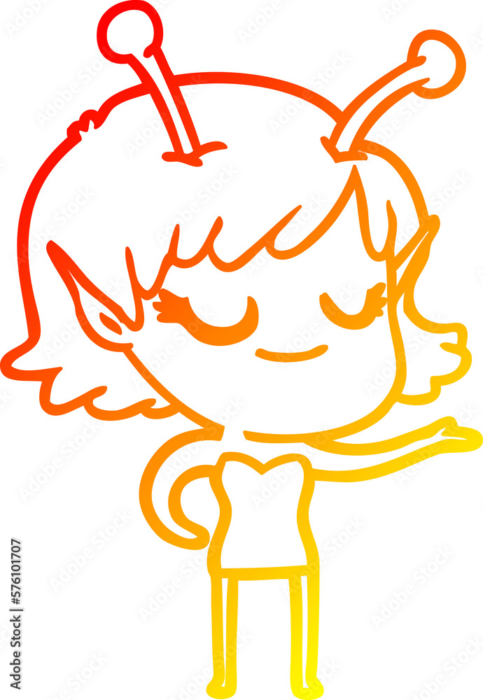 warm gradient line drawing smiling alien girl cartoon warm gradient line drawing smiling alien girl cartoon