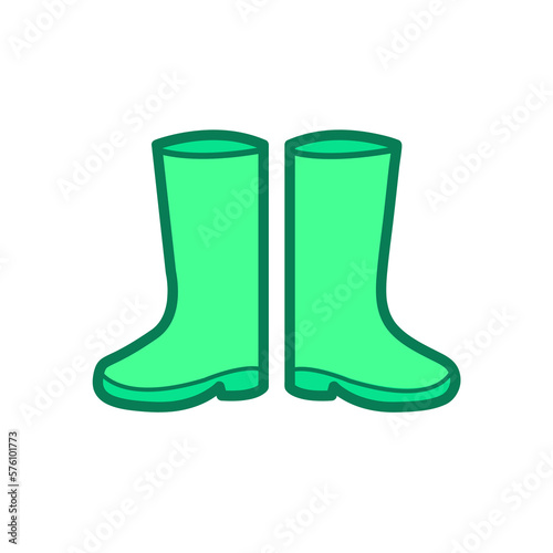 Green rubber baby rain boots vector illustration on white background. Rubber boots icon, footwear logo.