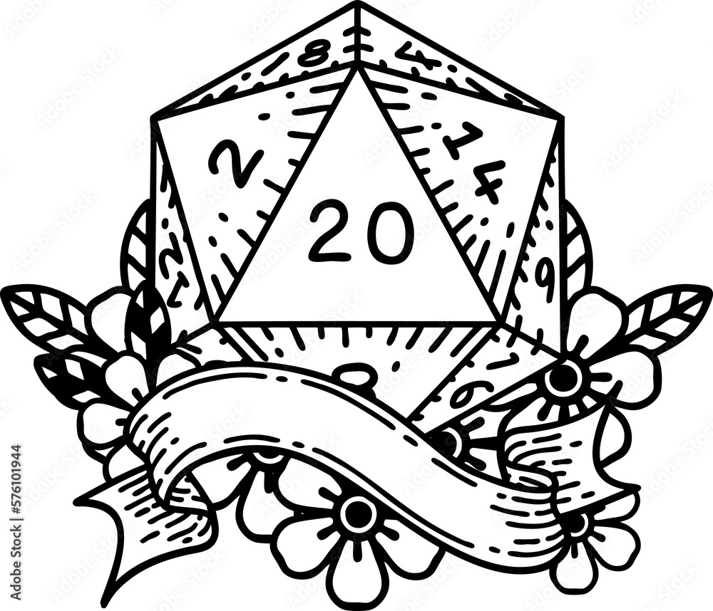 natural twenty D20 dice roll illustration natural twenty D20 dice roll illustration