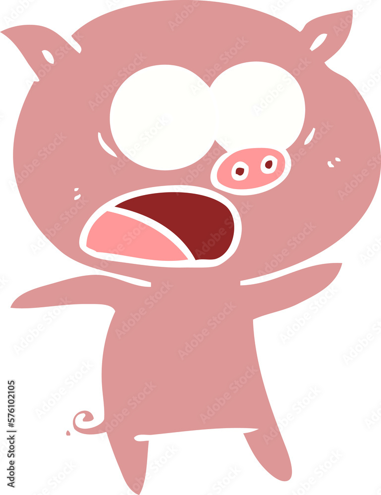 flat color style cartoon pig shouting