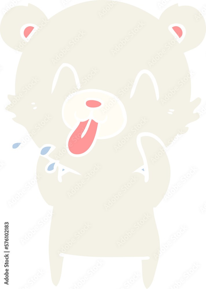 Fototapeta premium rude flat color style cartoon polar bear sticking out tongue