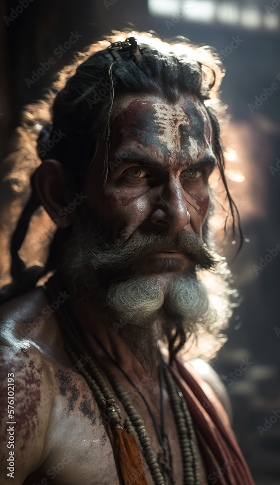 A Close-up Look into the Mystical World of Sadhus in Varanasi Through Their Expressive Faces and Spirituality AI Generative A Close-up Look into the Mystical World of Sadhus in Varanasi Through Their Expressive Faces and Spirituality AI Generative