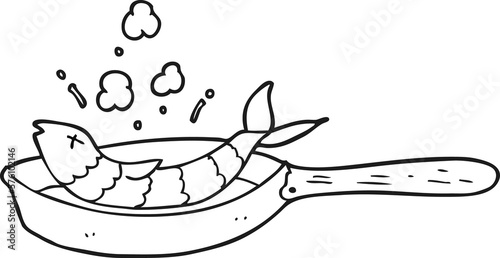 Obraz na plátně black and white cartoon frying fish