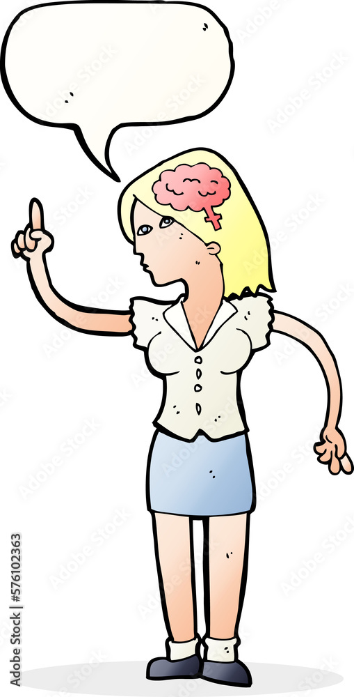cartoon woman with clever idea with speech bubble cartoon woman with clever idea with speech bubble
