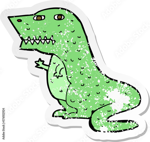 retro distressed sticker of a cartoon dinosaur