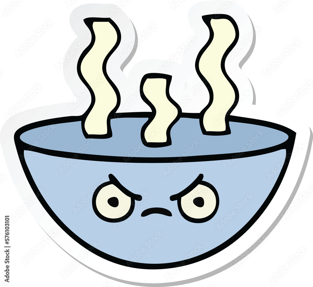 sticker of a cute cartoon bowl of hot soup sticker of a cute cartoon bowl of hot soup