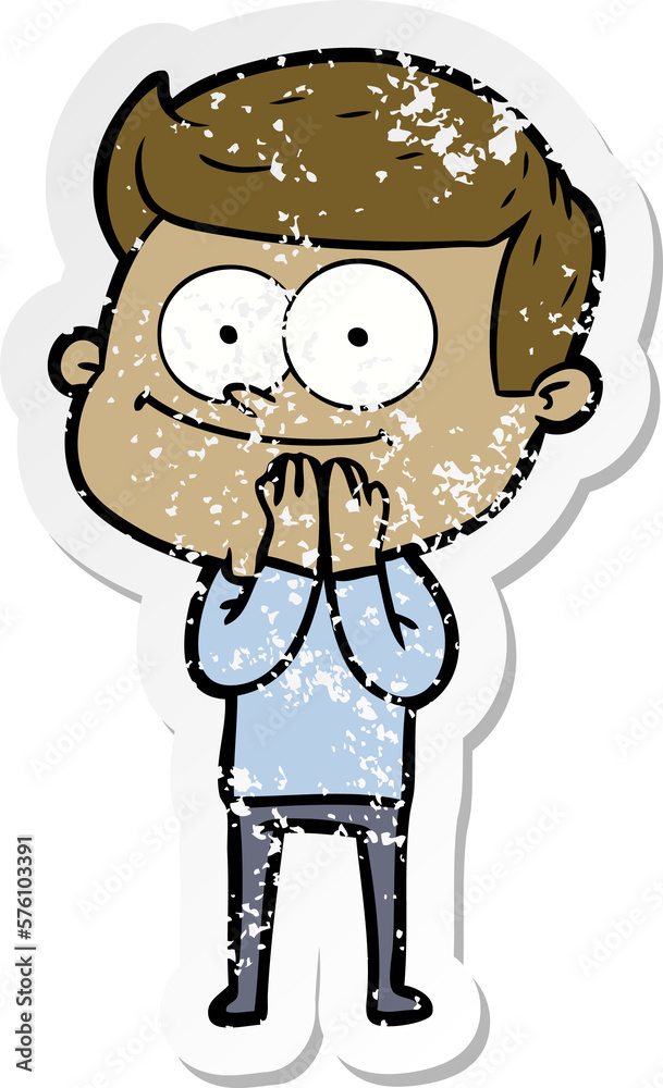 Fototapeta premium distressed sticker of a cartoon happy man