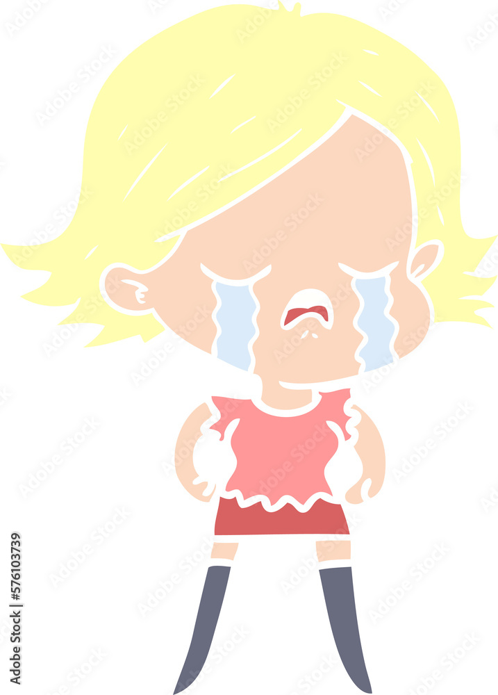 flat color style cartoon girl crying