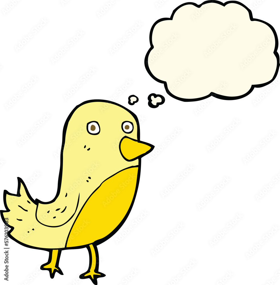 cartoon yellow bird with thought bubble cartoon yellow bird with thought bubble