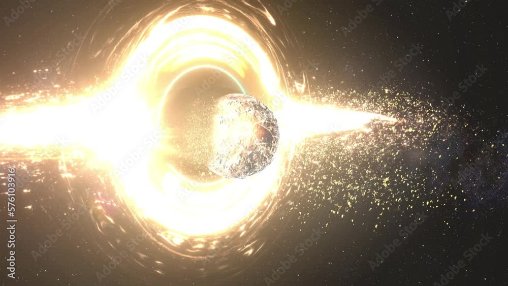 Supermassive Black hole pulling disintegrating star in deep space
3D rendering of large Black Hole pulling Planet, 2023

