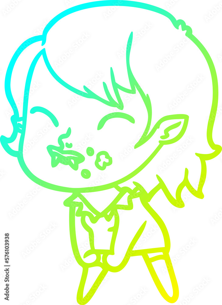 cold gradient line drawing cartoon vampire girl with blood on cheek cold gradient line drawing cartoon vampire girl with blood on cheek