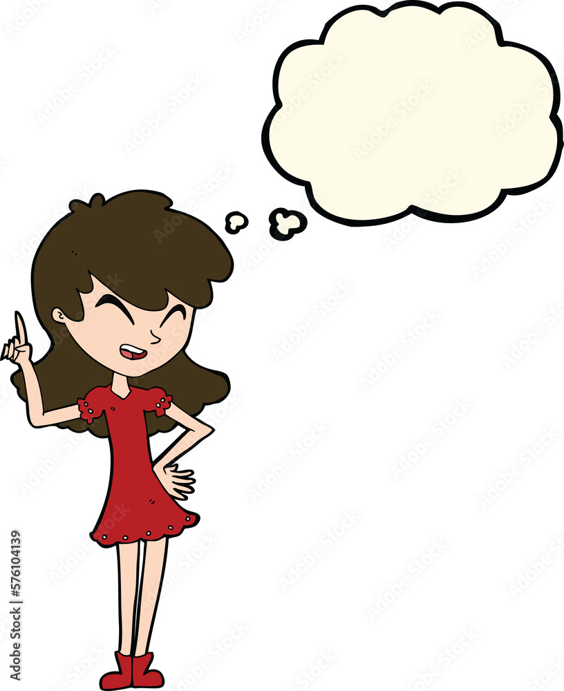 cartoon girl making point with thought bubble cartoon girl making point with thought bubble