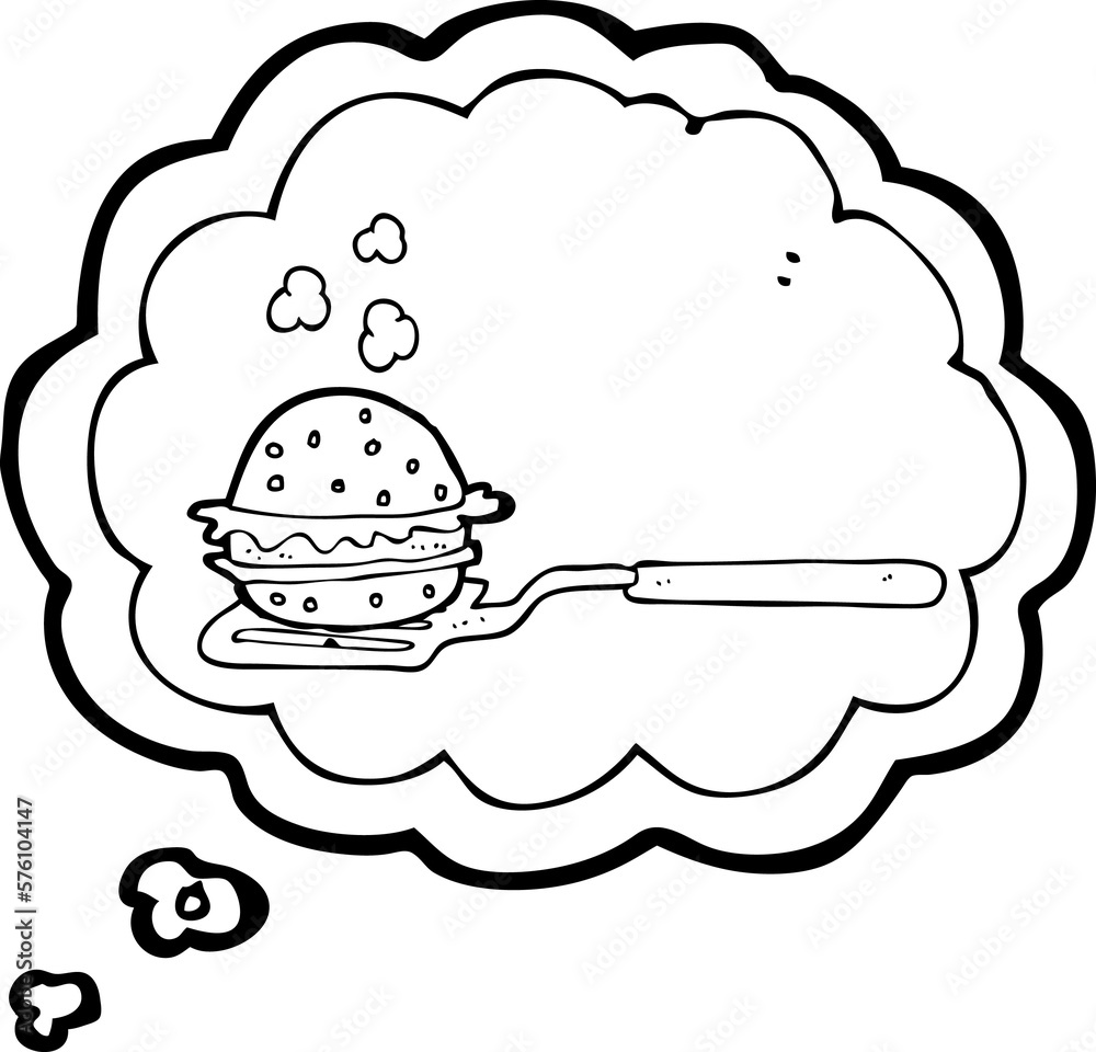 thought bubble cartoon spatula with burger thought bubble cartoon spatula with burger