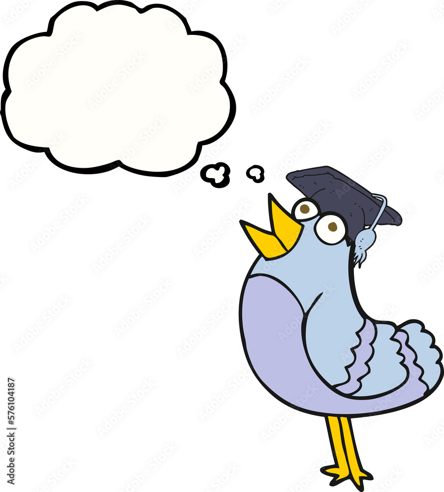 thought bubble cartoon bird wearing graduation cap