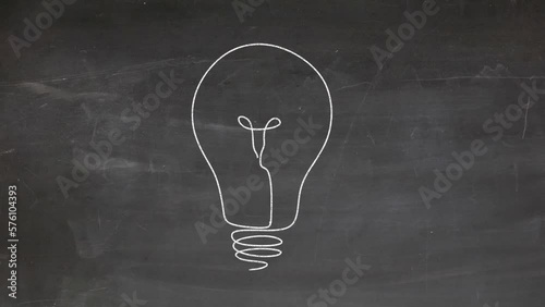 Light Bulb Doodle Drawing, One Line Animation on a Chalkboard Background