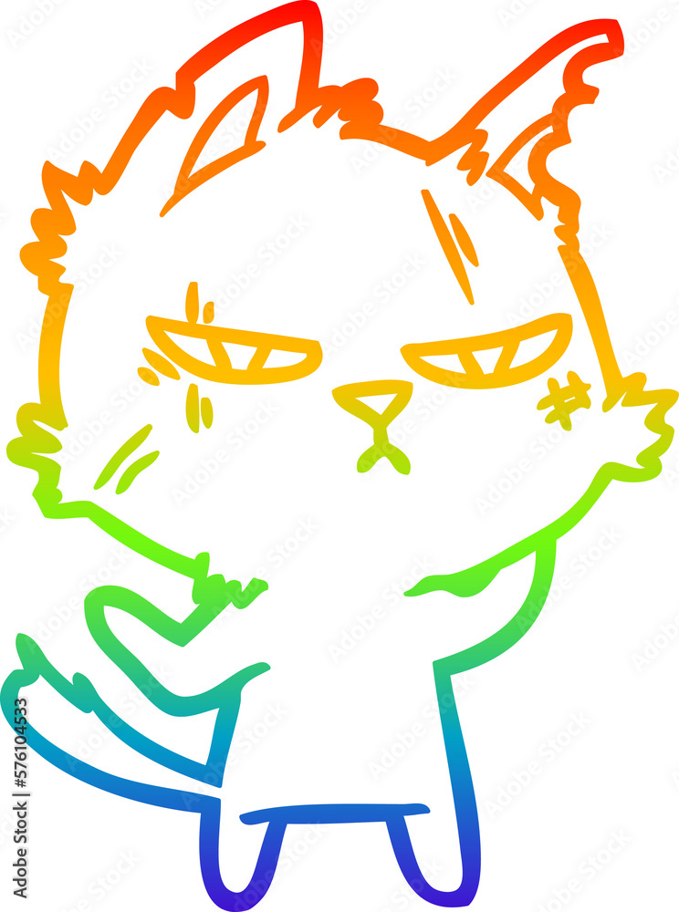 rainbow gradient line drawing tough cartoon cat