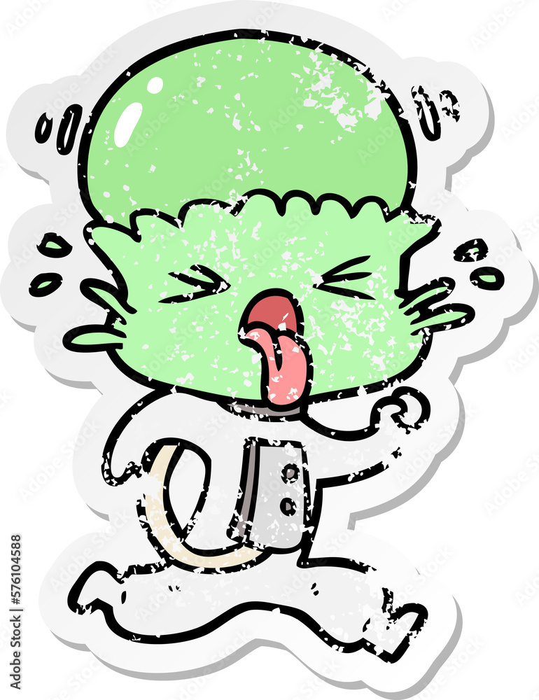 Obraz premium distressed sticker of a weird cartoon alien